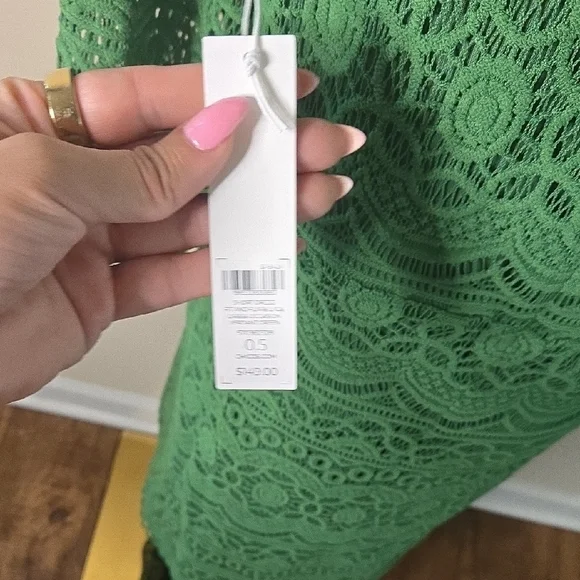 Chico’s Kelly Green Crochet-Style Lace Dress NWT Long Sleeve Midi Embroidered - Picture 7 of 10